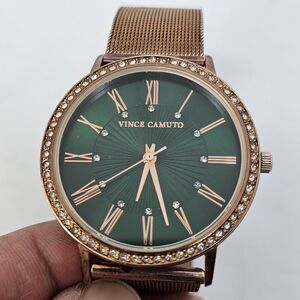 Vince Camuto Women's Watch 40MM Green Dial Roman Numerals Mesh Bands New Battery
